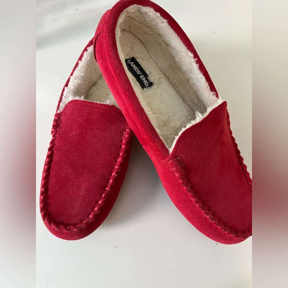 Lands End Women's Suede Leather Moccasin Slippers